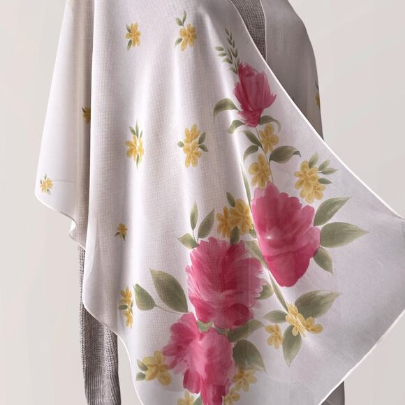 Vintage 100% Silk Scarf Wrap Sheer Botanical Floral Garden Romantic Timeless - Picture 5 of 8